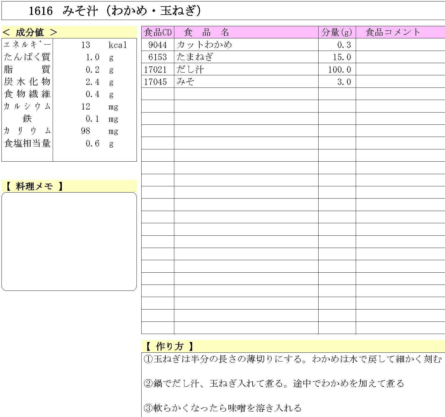 あおいの給食室 1616 みそ汁（わかめ・玉ねぎ）