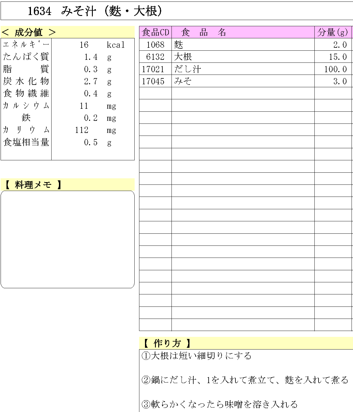 あおいの給食室 1634 みそ汁（麩・大根）